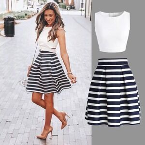 Blue And White Stripe A-Line Mini Skirt En Chicwish Size Small